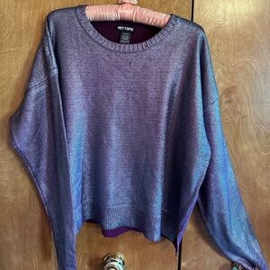 NWT Hot Topic Purple/Iridescent Crop Sweater- Juniors Sizes